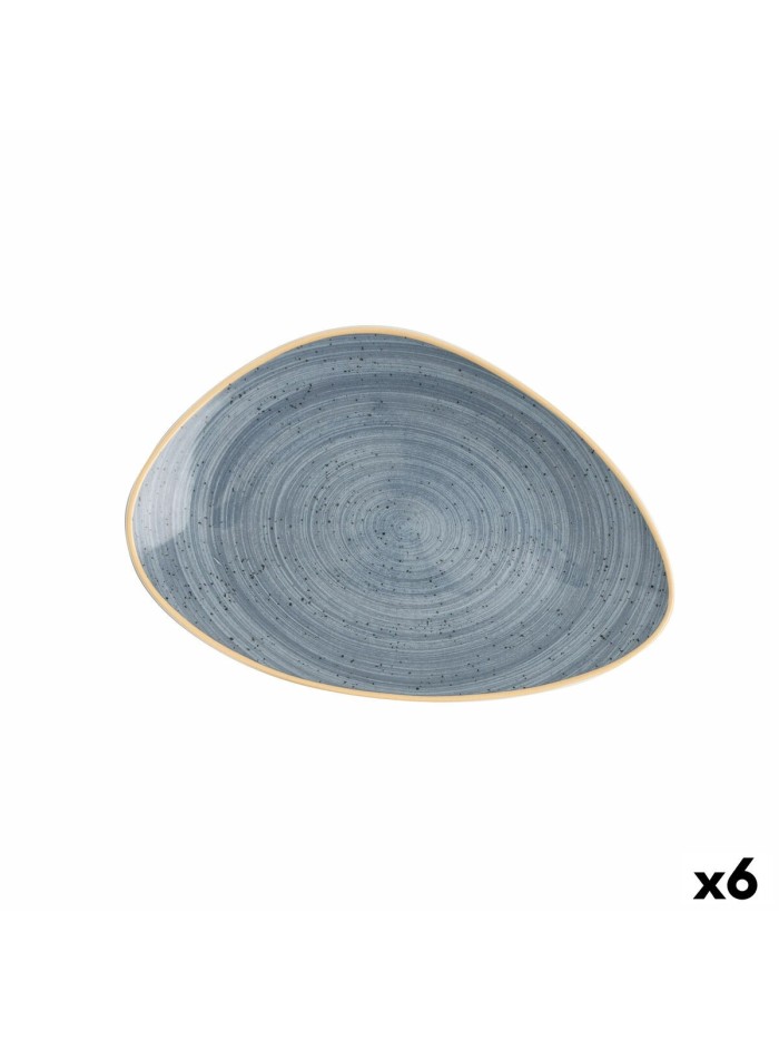 Flat Plate Ariane Terra Triangular Blue Ceramic Ø 29 cm (6 Units)