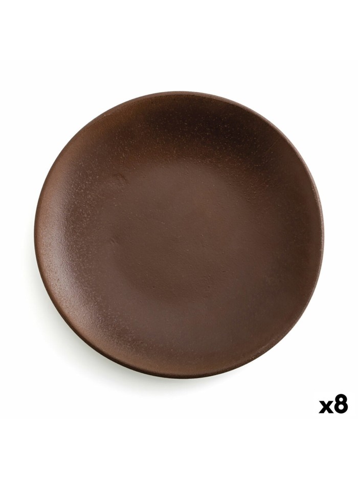 Flat Plate Anaflor Barro Anaflor Brown Ceramic Baked clay Ø 29 cm (8 Units)