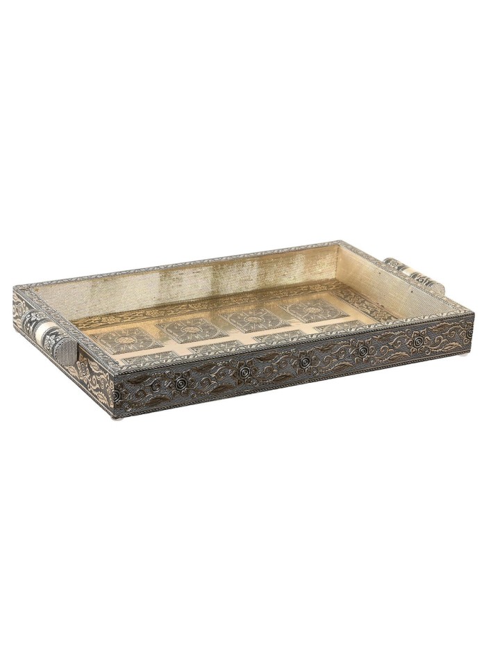 Tray DKD Home Decor Champagne Wood Metal 36 x 22 x 4 cm