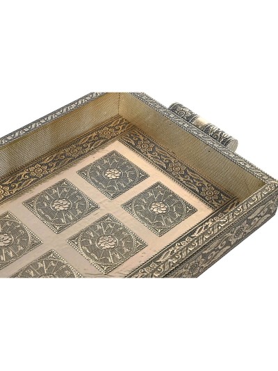 Tray DKD Home Decor Champagne Wood Metal 36 x 22 x 4 cm