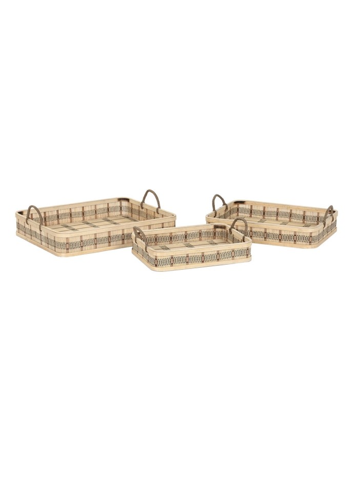 Jeux de plateaux DKD Home Decor Marron Clair Bambou 54 x 43 x 9 cm (3 Unités) (2 Unités)