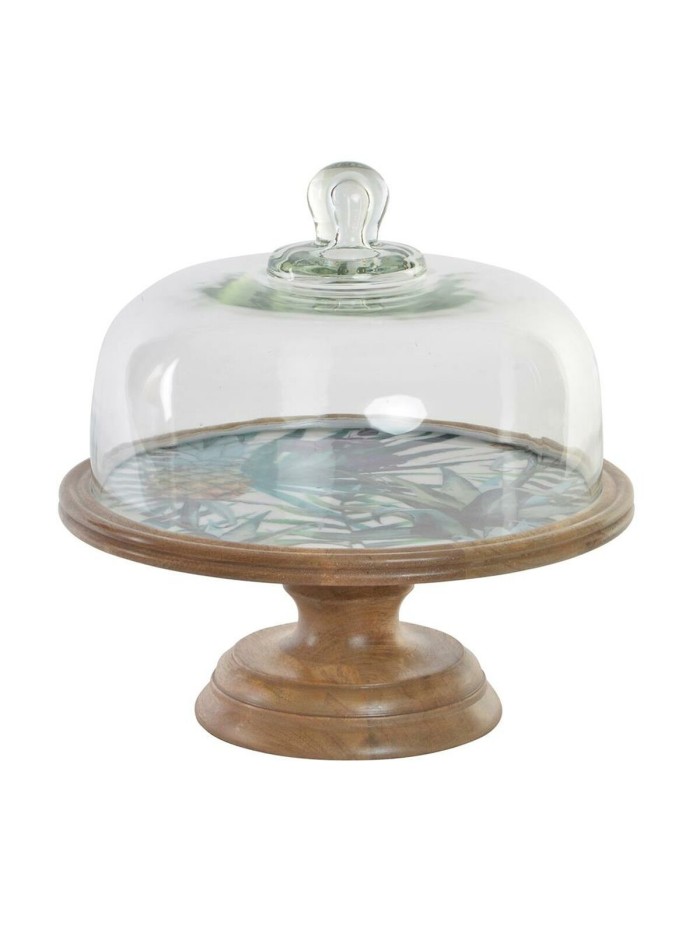 Plateau apéritif DKD Home Decor Verre Naturel Rose Blanc Bois de manguier (30 x 30 x 33 cm)