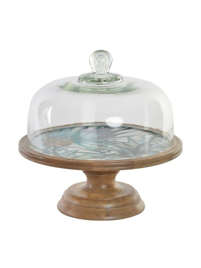 Plateau apéritif DKD Home Decor Verre Naturel Vert Bois de manguier Tropical (30 x 30 x 33 cm)