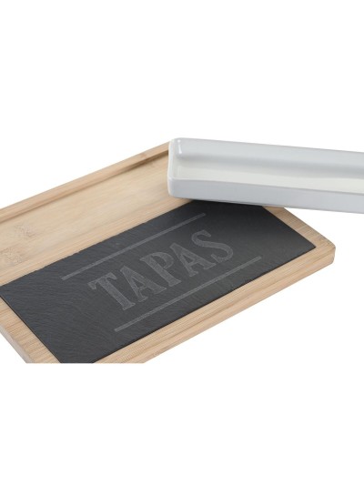 Set de Aperitivo DKD Home Decor 24 x 7 x 2,5 cm Natural Negro Pizarra