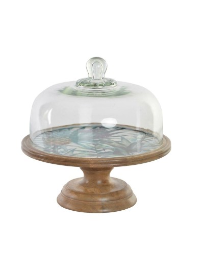 Bandeja de Aperitivos DKD Home Decor Multicolor Natural Cristal Madera de mango Moderno 30 x 30 x 33 cm