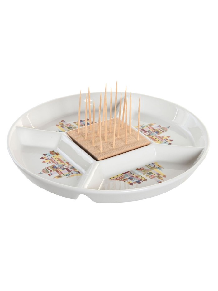 Appetizer Set DKD Home Decor 23,5 x 23,5 x 7 cm Natural Red Multicolour Stoneware Cottage Houses