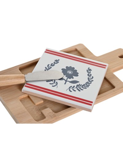 Set de Aperitivo DKD Home Decor 21,5 x 11,8 x 1,5 cm Natural Rojo Azul Blanco Gres Mediterráneo Casas