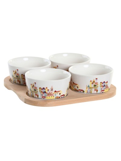 Ensemble à apértif DKD Home Decor 19,7 x 19,7 x 1 cm Naturel Bleu Multicouleur Grès Cottage Maisons