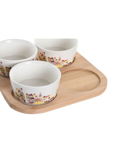 Appetizer Set DKD Home Decor 19,7 x 19,7 x 1 cm Natural Blue Multicolour Stoneware Cottage Houses