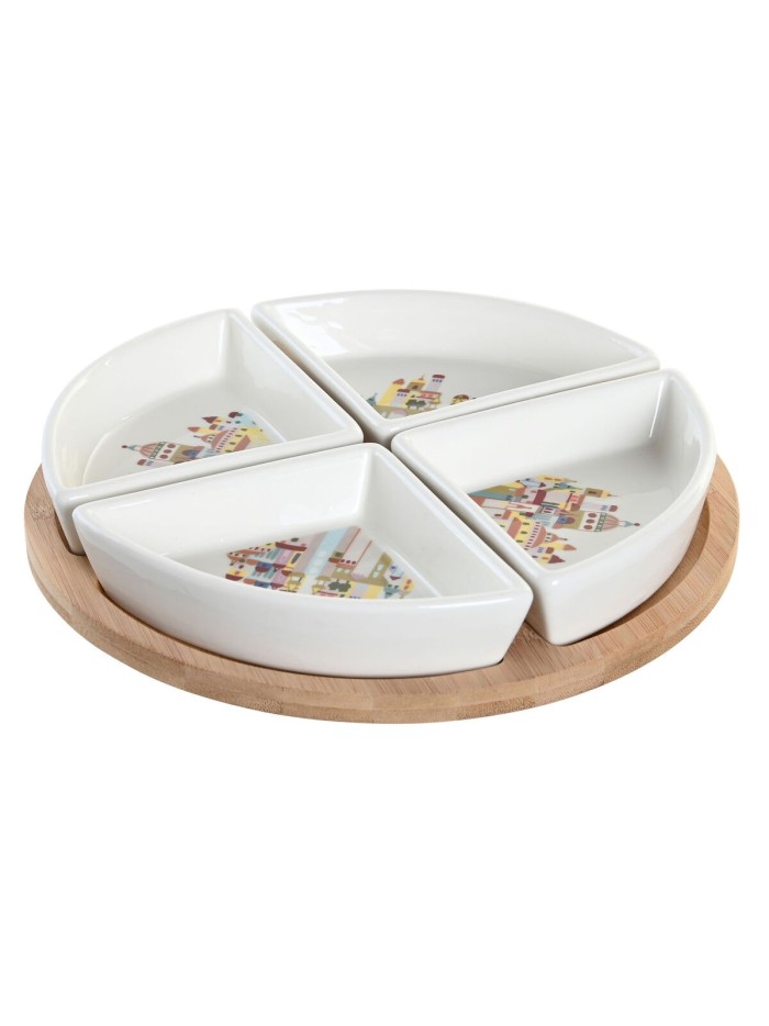Appetizer Set DKD Home Decor 21,5 x 21,5 x 1 cm Natural Red Multicolour Stoneware Cottage Houses