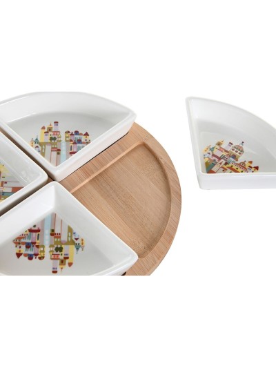 Appetizer Set DKD Home Decor 21,5 x 21,5 x 1 cm Natural Red Multicolour Stoneware Cottage Houses