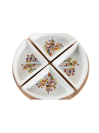 Appetizer Set DKD Home Decor 21,5 x 21,5 x 1 cm Natural Red Multicolour Stoneware Cottage Houses