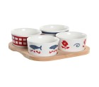 Appetizer Set DKD Home Decor 19,7 x 19,7 x 1 cm Natural Red Blue White Stoneware Mediterranean Houses