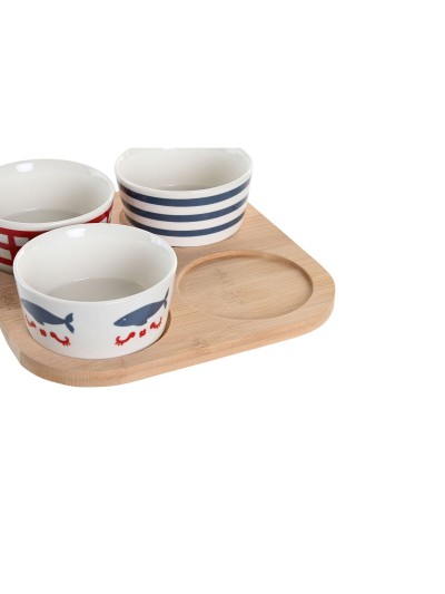 Appetizer Set DKD Home Decor 19,7 x 19,7 x 1 cm Natural Red Blue White Stoneware Mediterranean Houses