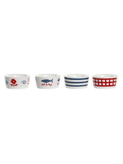 Set de Aperitivo DKD Home Decor 19,7 x 19,7 x 1 cm Natural Rojo Azul Blanco Gres Mediterráneo Casas
