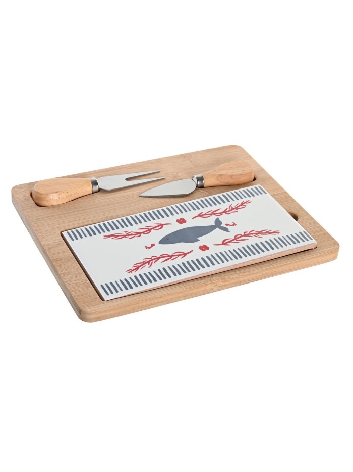 Appetizer Set DKD Home Decor 24,5 x 20 x 1,2 cm Red Blue Stoneware Mediterranean Houses