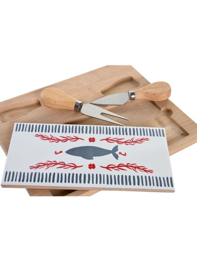 Set de Aperitivo DKD Home Decor 24,5 x 20 x 1,2 cm Rojo Azul Gres Mediterráneo Casas