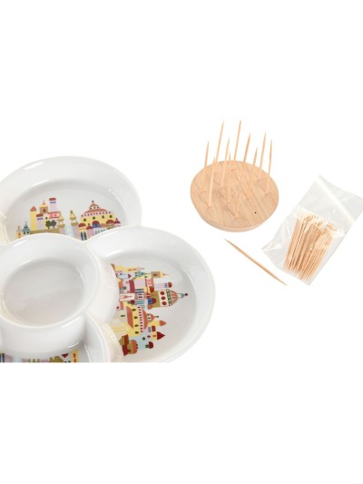 Appetizer Set DKD Home Decor Natural Red Multicolour Stoneware 22 x 22 x 7 cm Cottage Houses