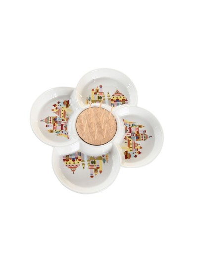 Appetizer Set DKD Home Decor Natural Red Multicolour Stoneware 22 x 22 x 7 cm Cottage Houses