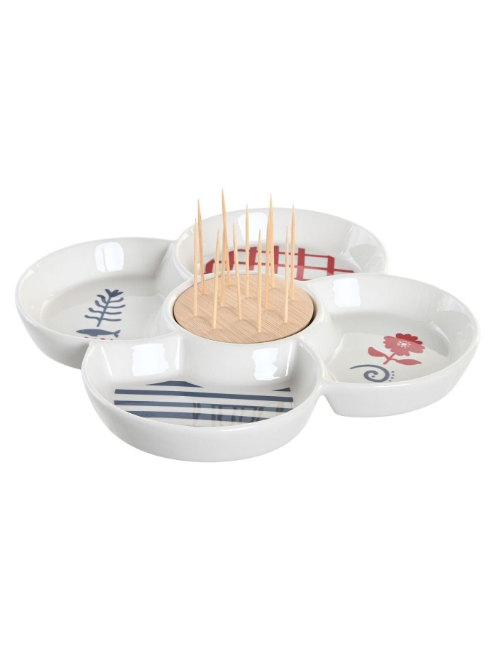 Set de Aperitivo DKD Home Decor Rojo Azul Blanco Gres 22 x 22 x 7 cm Mediterráneo Casas
