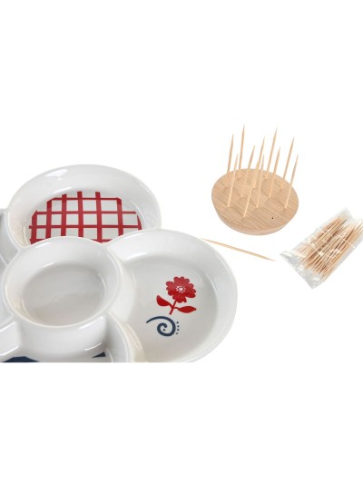 Set de Aperitivo DKD Home Decor Rojo Azul Blanco Gres 22 x 22 x 7 cm Mediterráneo Casas