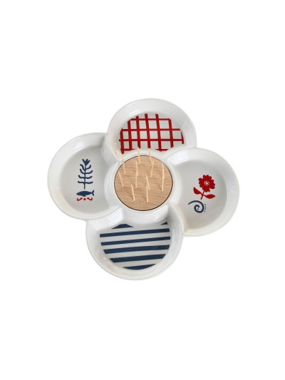 Set de Aperitivo DKD Home Decor Rojo Azul Blanco Gres 22 x 22 x 7 cm Mediterráneo Casas