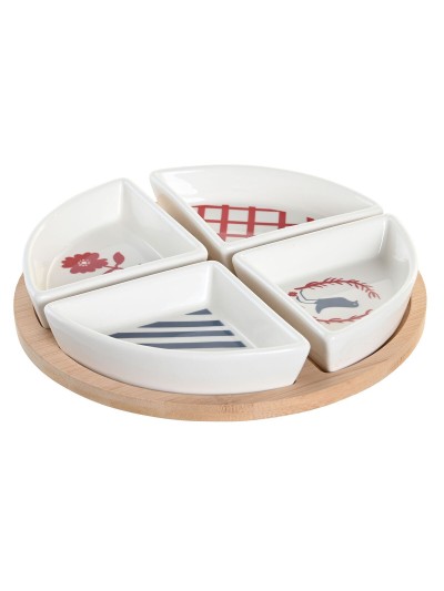 Ensemble à apértif DKD Home Decor 21,5 x 21,5 x 1 cm Rouge Bleu Blanc Grès méditerranéen Maisons