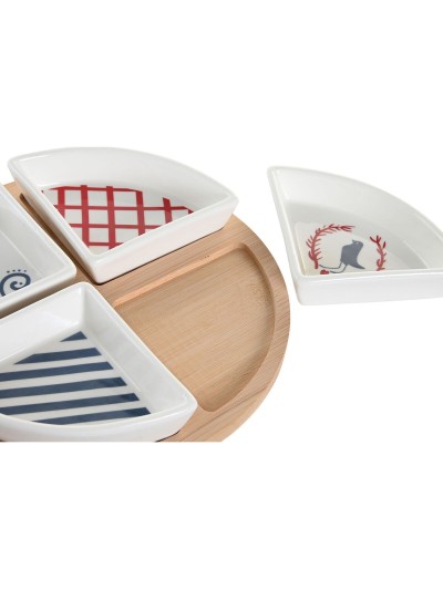 Appetizer Set DKD Home Decor 21,5 x 21,5 x 1 cm Red Blue White Stoneware Mediterranean Houses