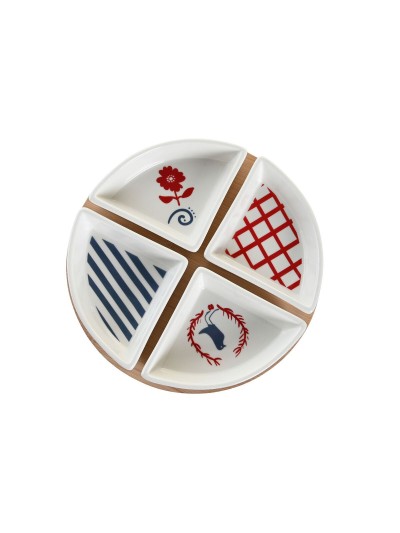 Appetizer Set DKD Home Decor 21,5 x 21,5 x 1 cm Red Blue White Stoneware Mediterranean Houses