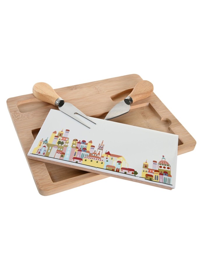 Appetizer Set DKD Home Decor 24,5 x 20 x 1,2 cm Red White Multicolour Stoneware Cottage Houses