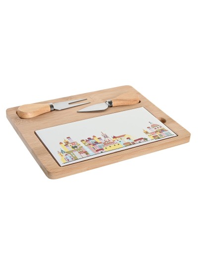 Appetizer Set DKD Home Decor 24,5 x 20 x 1,2 cm Red White Multicolour Stoneware Cottage Houses