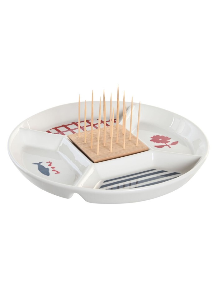 Appetizer Set DKD Home Decor 23,5 x 23,5 x 7 cm Red Blue White Stoneware Mediterranean Houses