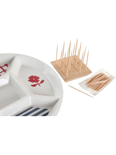 Set de Aperitivo DKD Home Decor 23,5 x 23,5 x 7 cm Rojo Azul Blanco Gres Mediterráneo Casas