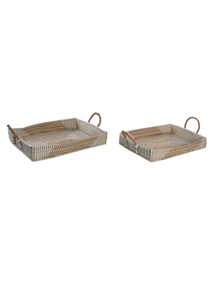 Jeux de plateaux DKD Home Decor Jaune Naturel 48 x 38 x 15 cm 52 x 38 x 15 cm (2 Unités)