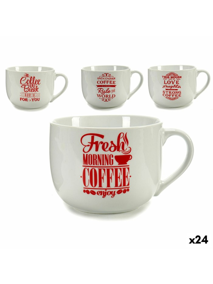 Cup Coffee Porcelain Red White 500 ml 24 Units