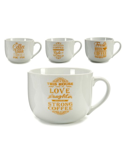 Cup Coffee Porcelain Golden White 500 ml 24 Units