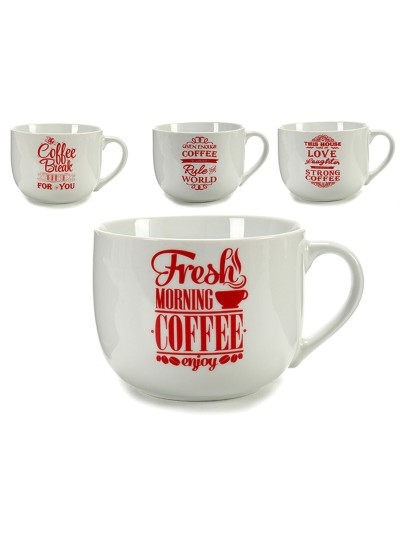 Cup Coffee Porcelain Red White 500 ml 24 Units