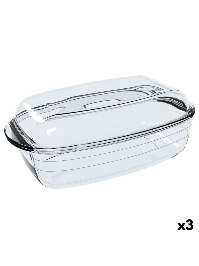 Fuente de Cocina Ô Cuisine Rectangular Con Tapa 1,6 L 2,9 L Transparente Vidrio (3 Unidades)