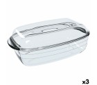 Fuente de Cocina Ô Cuisine Rectangular Con Tapa 1,6 L 2,9 L Transparente Vidrio (3 Unidades)