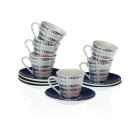 Juego de Tazas con Platos Versa Porcelana 5,8 x 6 x 5,8 cm Peces Café (12 Piezas)