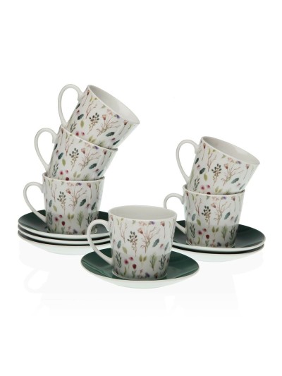 Lot de tasses avec soucoupes Versa Sansa Porcelaine 9 x 14 x 14 cm 10,5 x 8 x 6 cm 14 x 14 x 2 cm Fleurs Thé (12 Pièces)