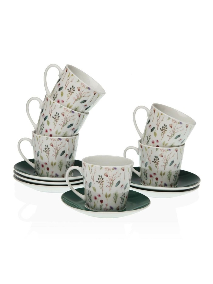 Juego de Tazas con Platos Versa Sansa Porcelana 9 x 14 x 14 cm 10,5 x 8 x 6 cm 14 x 14 x 2 cm Flores Té (12 Piezas)