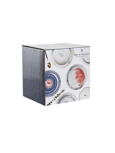 Set de Vajilla DKD Home Decor Porcelana Azul Rosa Blanco 27 x 27 x 3 cm 18 Piezas