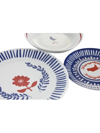 Service de Vaisselle DKD Home Decor Porcelaine Rouge Bleu Blanc 27 x 27 x 3 cm 18 Pièces