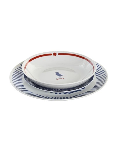 Set de Vajilla DKD Home Decor Porcelana Rojo Azul Blanco 27 x 27 x 3 cm 18 Piezas