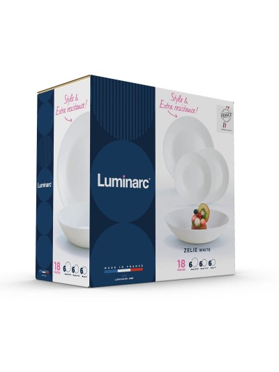 Dinnerware Set Luminarc Zelie White Glass 18 Pieces