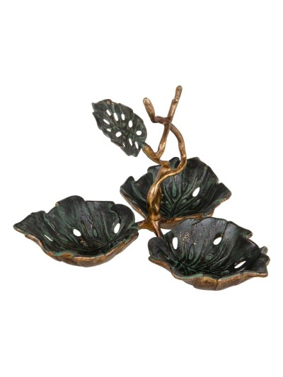 Bandeja de Aperitivos 27 x 26 x 20 cm Hojas Metal Cobre Verde