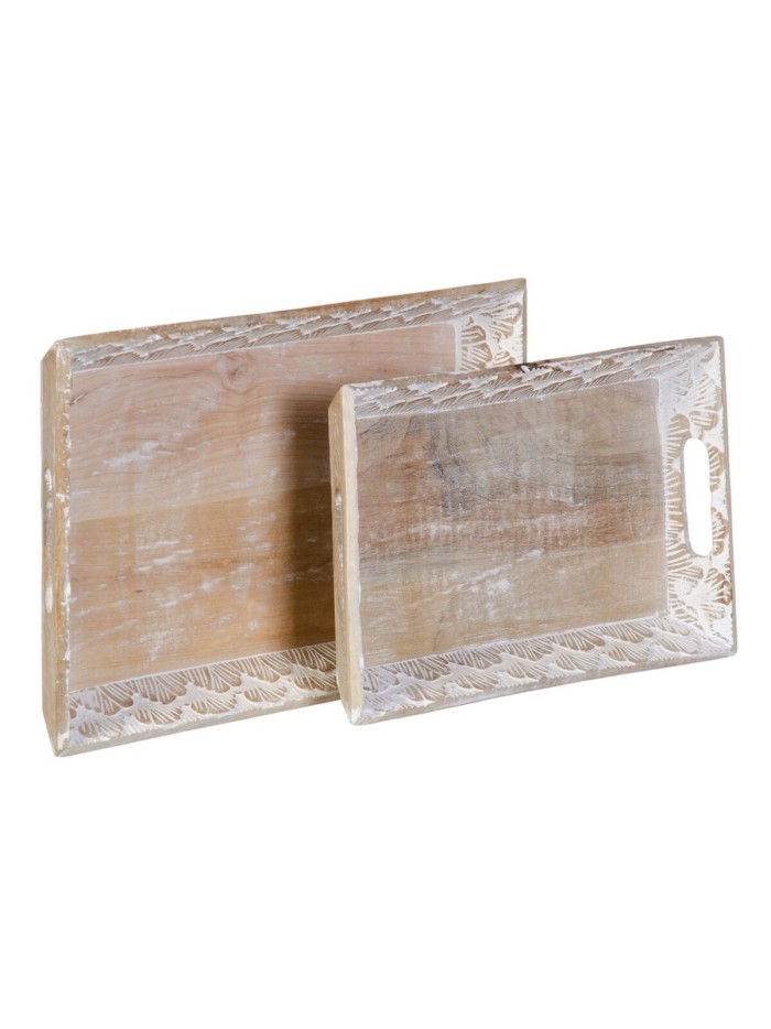 Bandeja de Aperitivos 45,5 x 30,5 x 5,5 cm Blanco Madera de mango (2 Unidades)