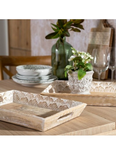 Snack tray 45,5 x 30,5 x 5,5 cm White Mango wood (2 Units)