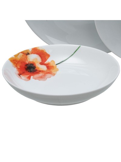 Assiettes Blanc Multicouleur Porcelaine Coquelicot 1 cm 37 x 23 x 30 cm 18 Pièces